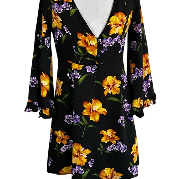 Forever 21 Dresses & Skirts - Forever 21 Black Dress with Yellow and Purple Floral